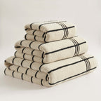 Dusklia - Madrid Fine Stripe Cotton Towel Collection - Off White/Black