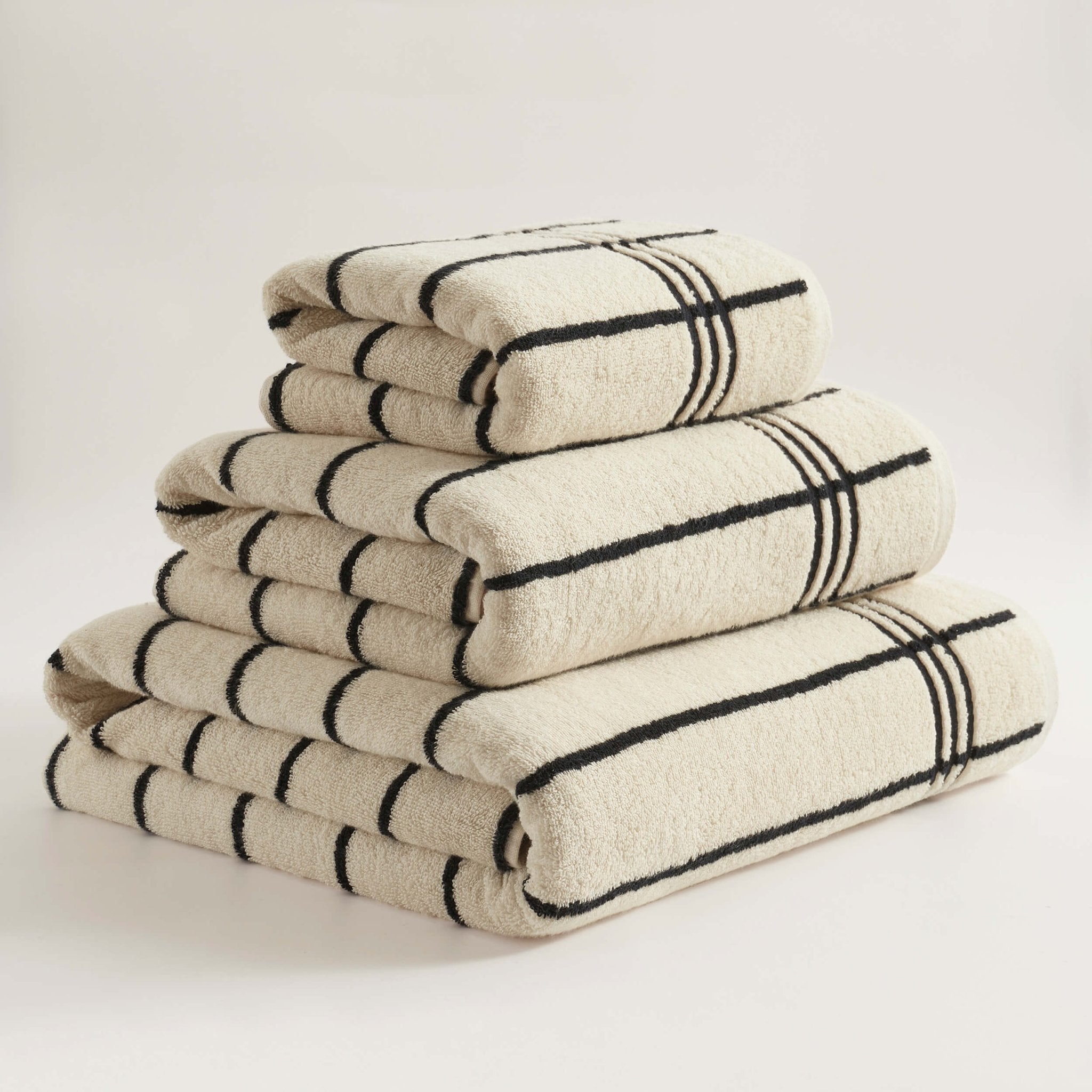 Dusklia - Madrid Fine Stripe Cotton Towel Collection - Off White/Black