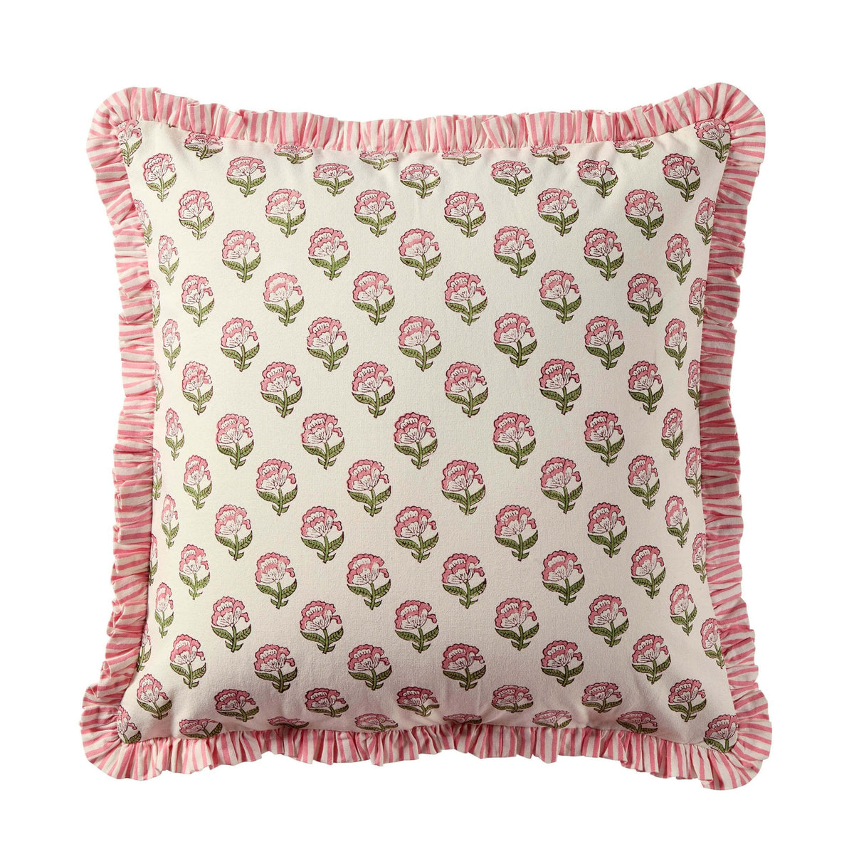 Dusklia - Maizie 100% Cotton Frill Edge Printed Sofa Cushion Cover - Pink