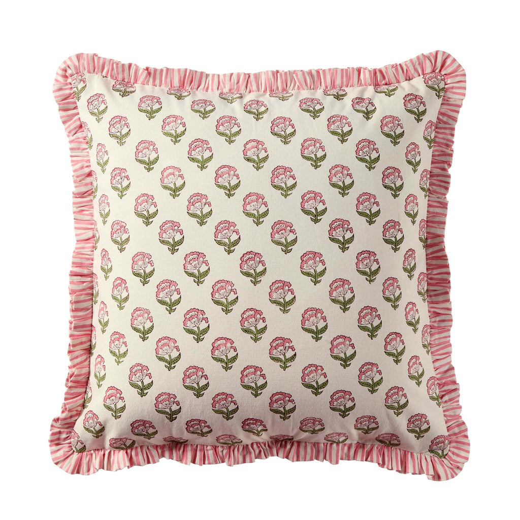 Dusklia - Maizie 100% Cotton Frill Edge Printed Cushion Cover - Pink