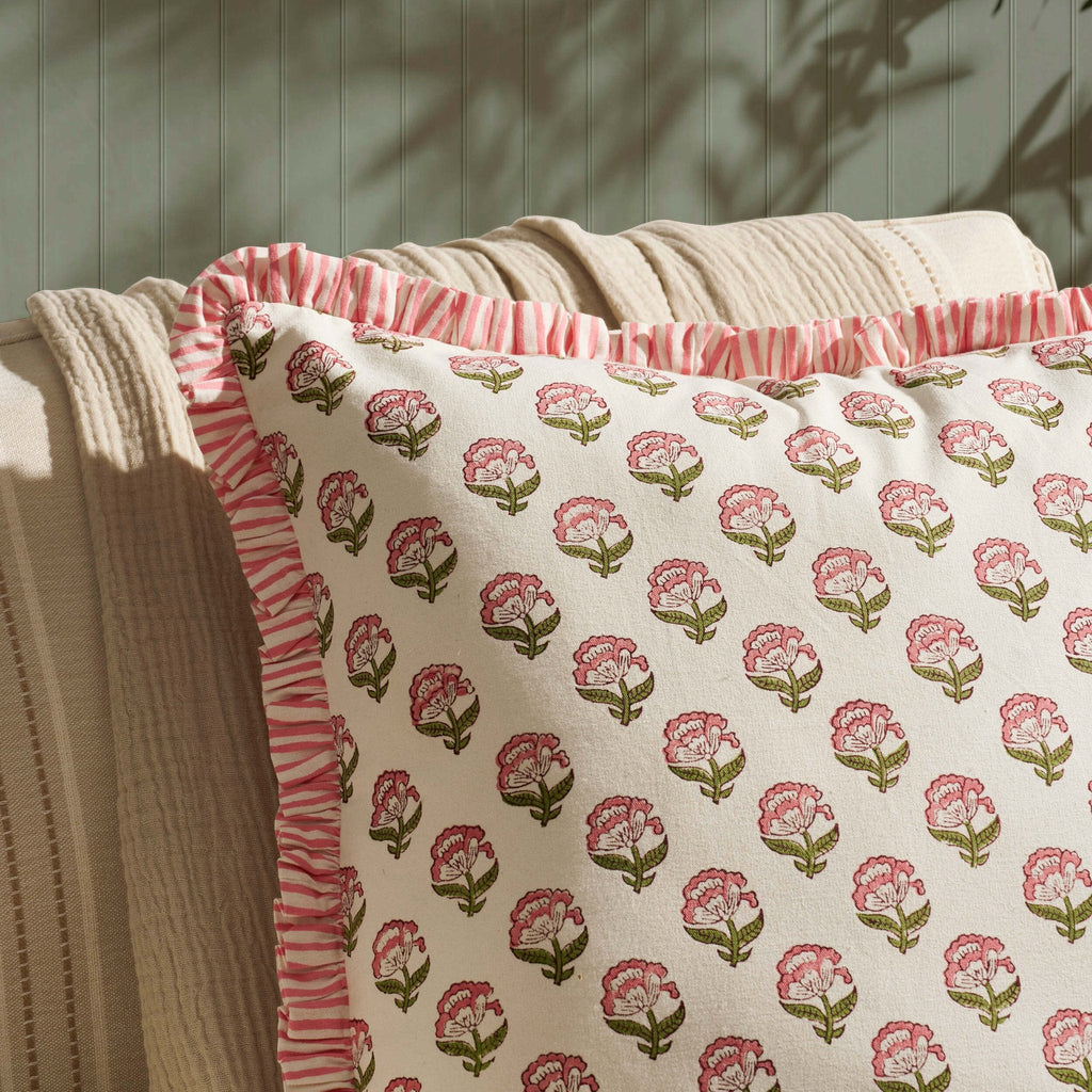 Dusklia - Maizie 100% Cotton Frill Edge Printed Sofa Cushion Cover - Pink