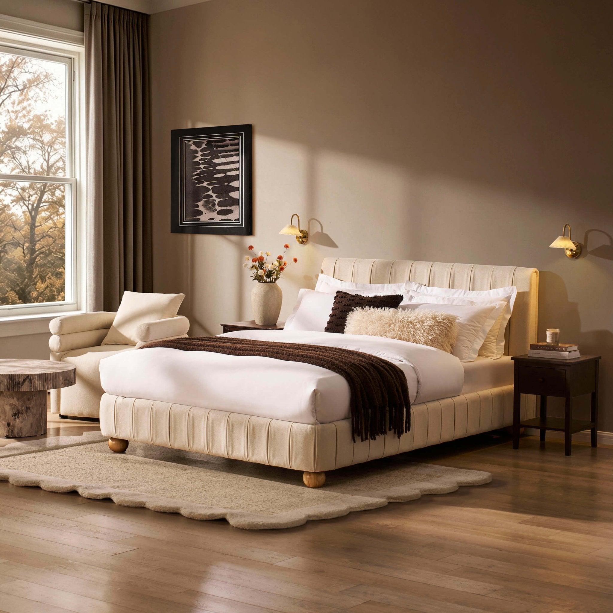 Dusklia - Malmo Bed Frame - Cream Linen