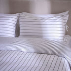 Dusklia - Malmo 100% Cotton Reversible Duvet Cover & Pillowcase Set - Printed Stripe - White/Grey