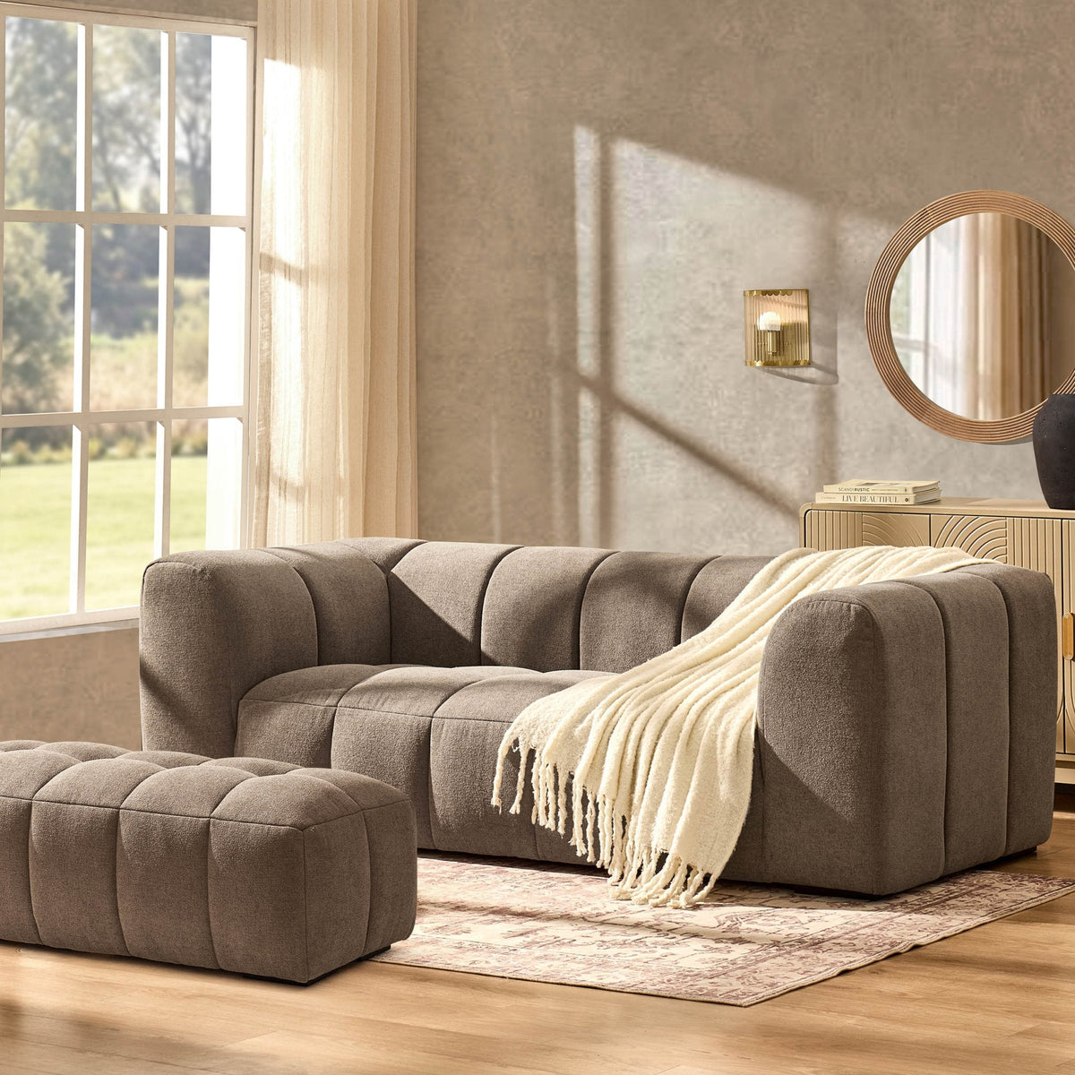 Dusklia - Manhattan 3 Seater Sofa - Chenille Mushroom