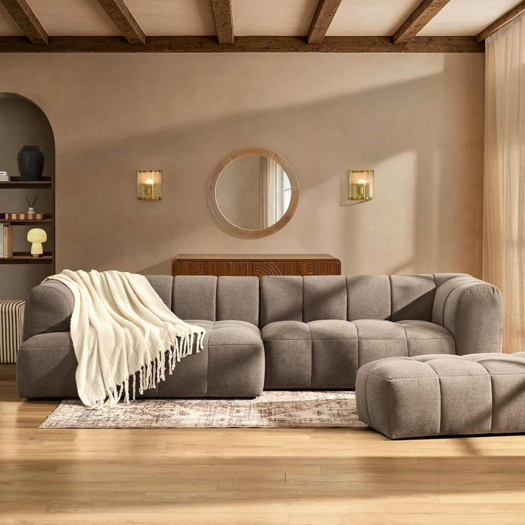Dusklia - Manhattan Left Hand Chaise Sofa - Chenille Mushroom