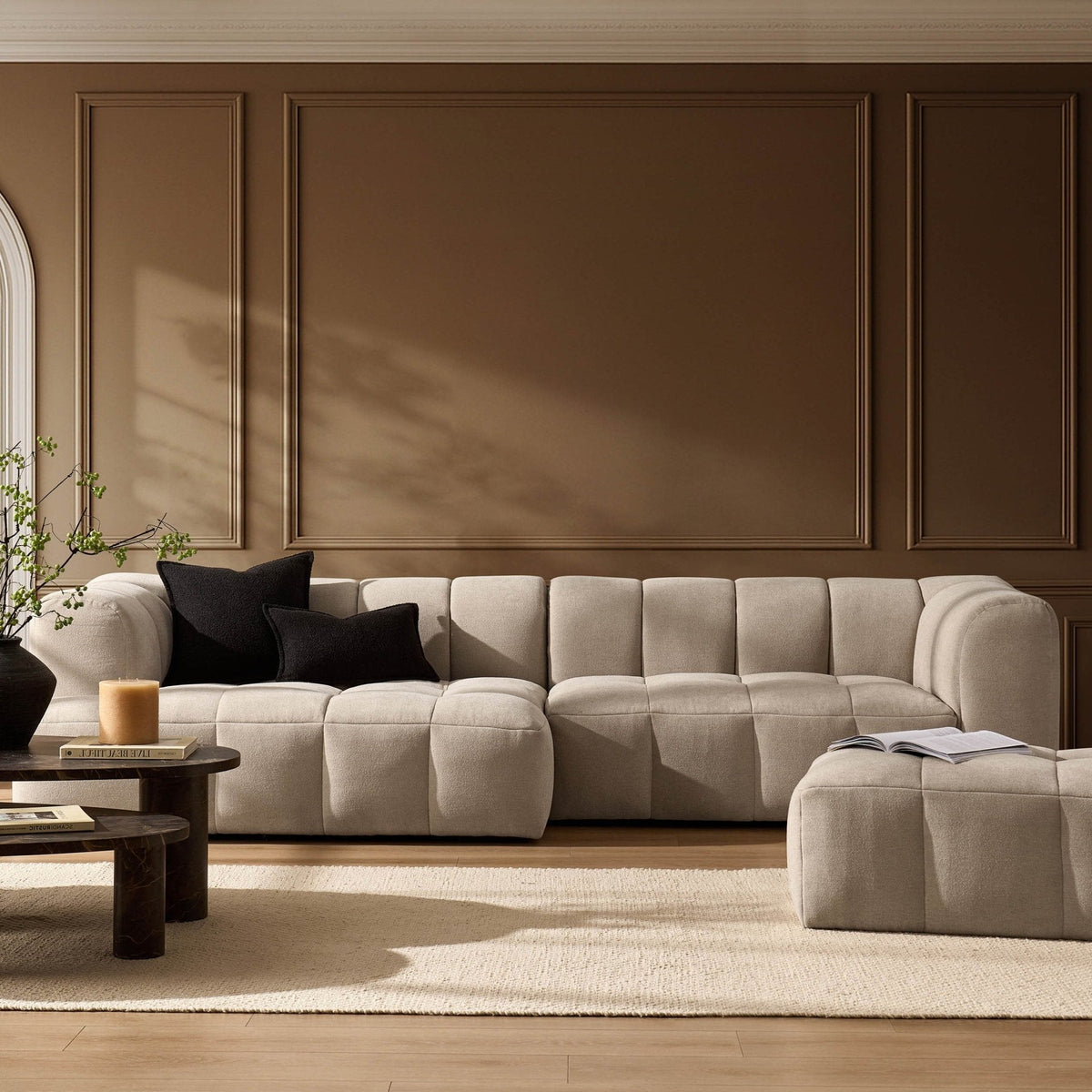 Dusklia - Manhattan Left Hand Chaise Sofa - Chenille Oatmeal