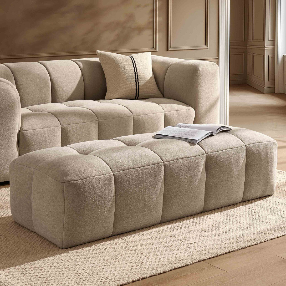 Dusklia - Manhattan Pouffe - Chenille Oatmeal