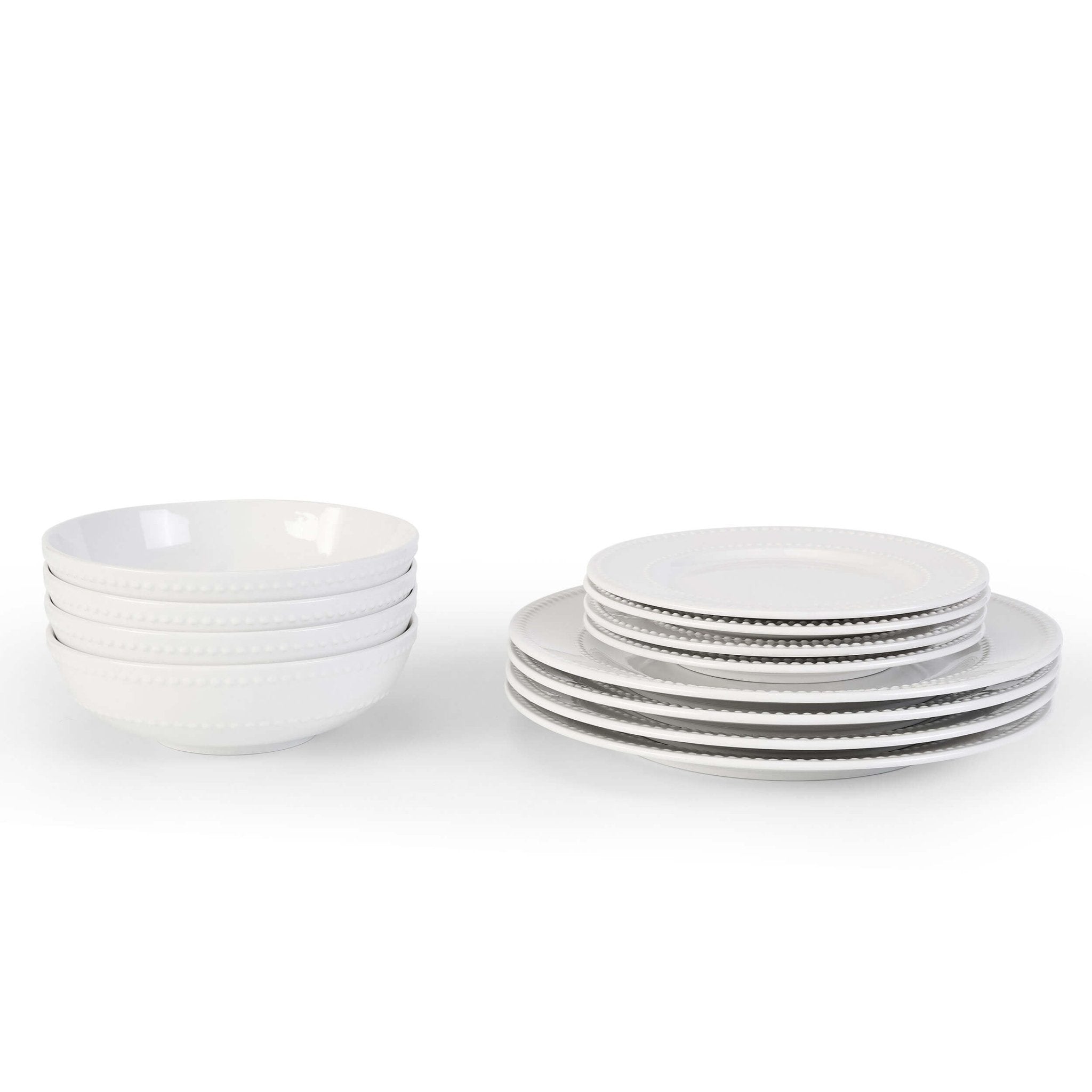 Dusklia - Margalo Beaded 12 Piece Dinner Set- White