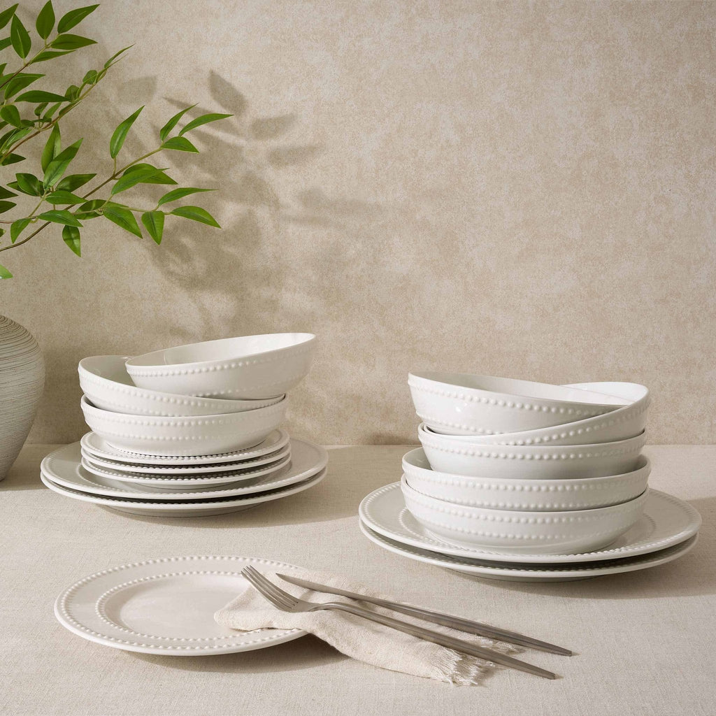 Dusklia - Margalo Beaded 16 Piece Dinner Set- White