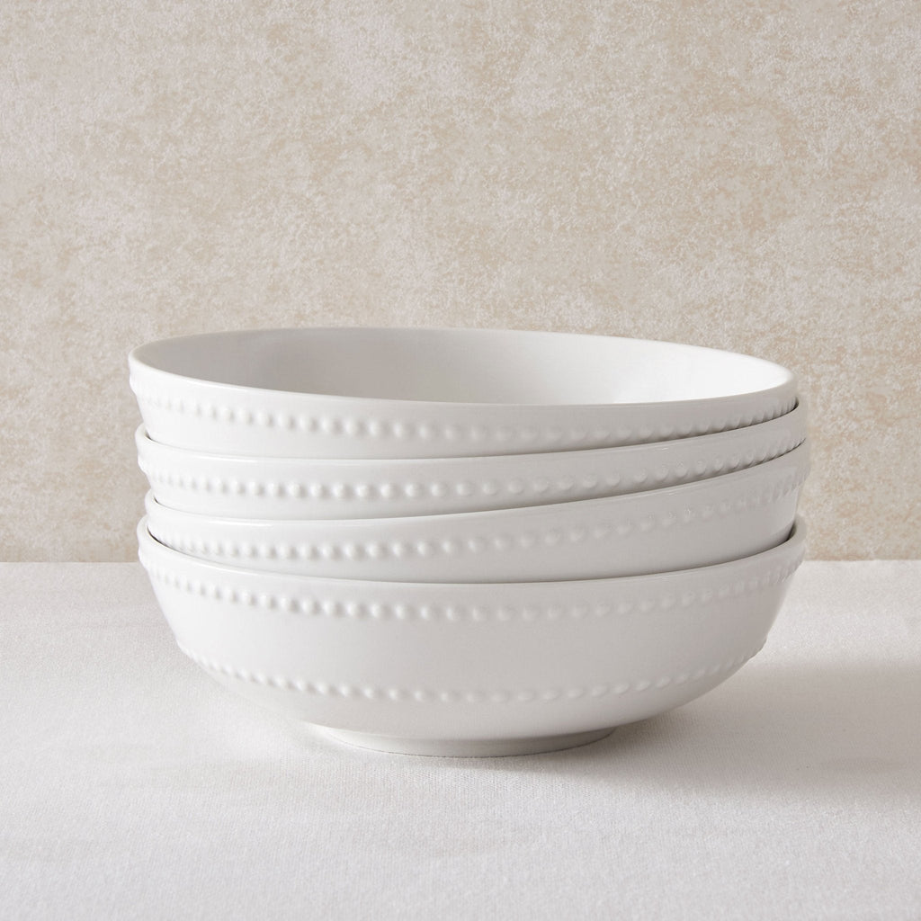 Dusklia - Margalo Beaded Set of 4 Cereal Bowls - White