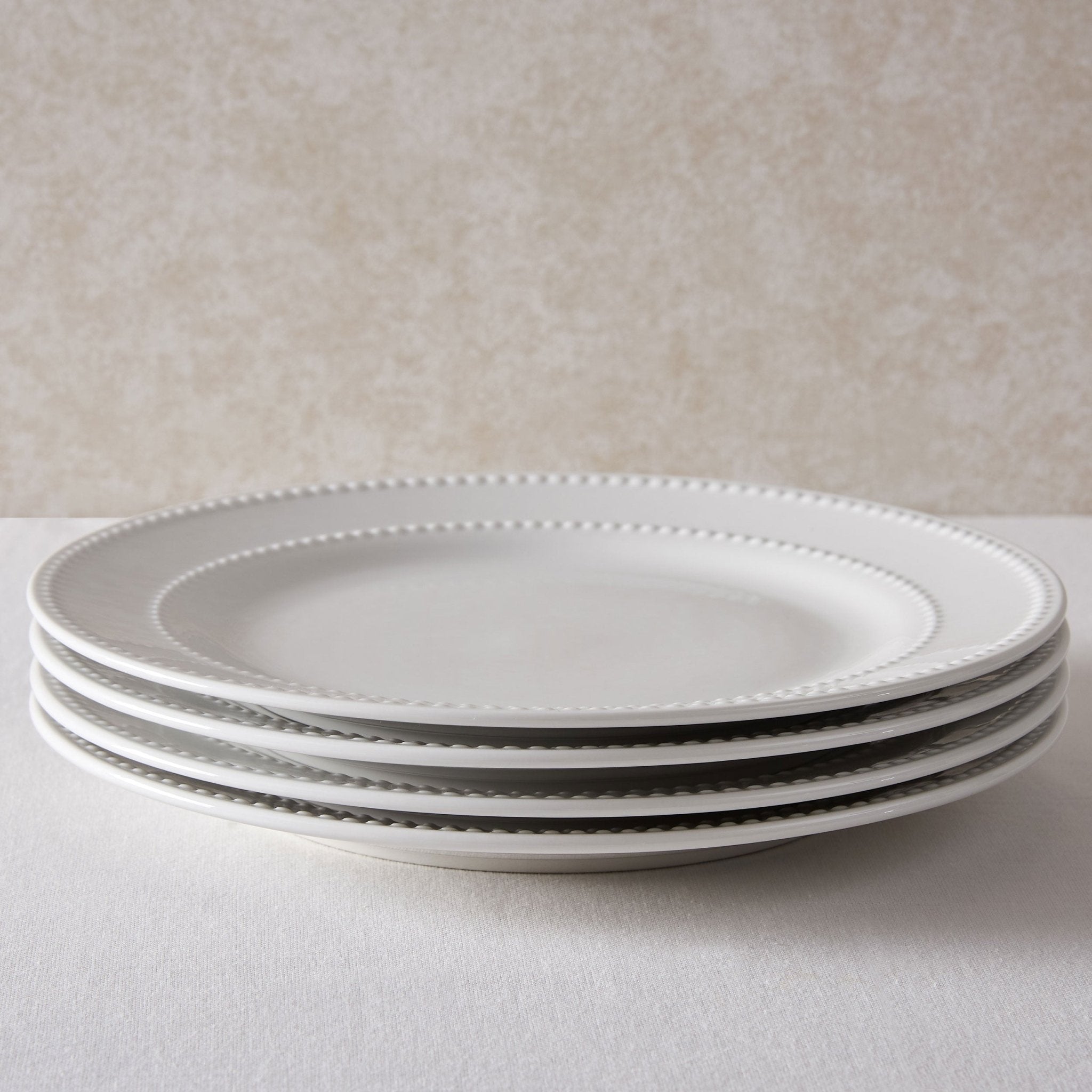 Dusklia - Margalo Beaded Set of 4 Dinner Plates - White