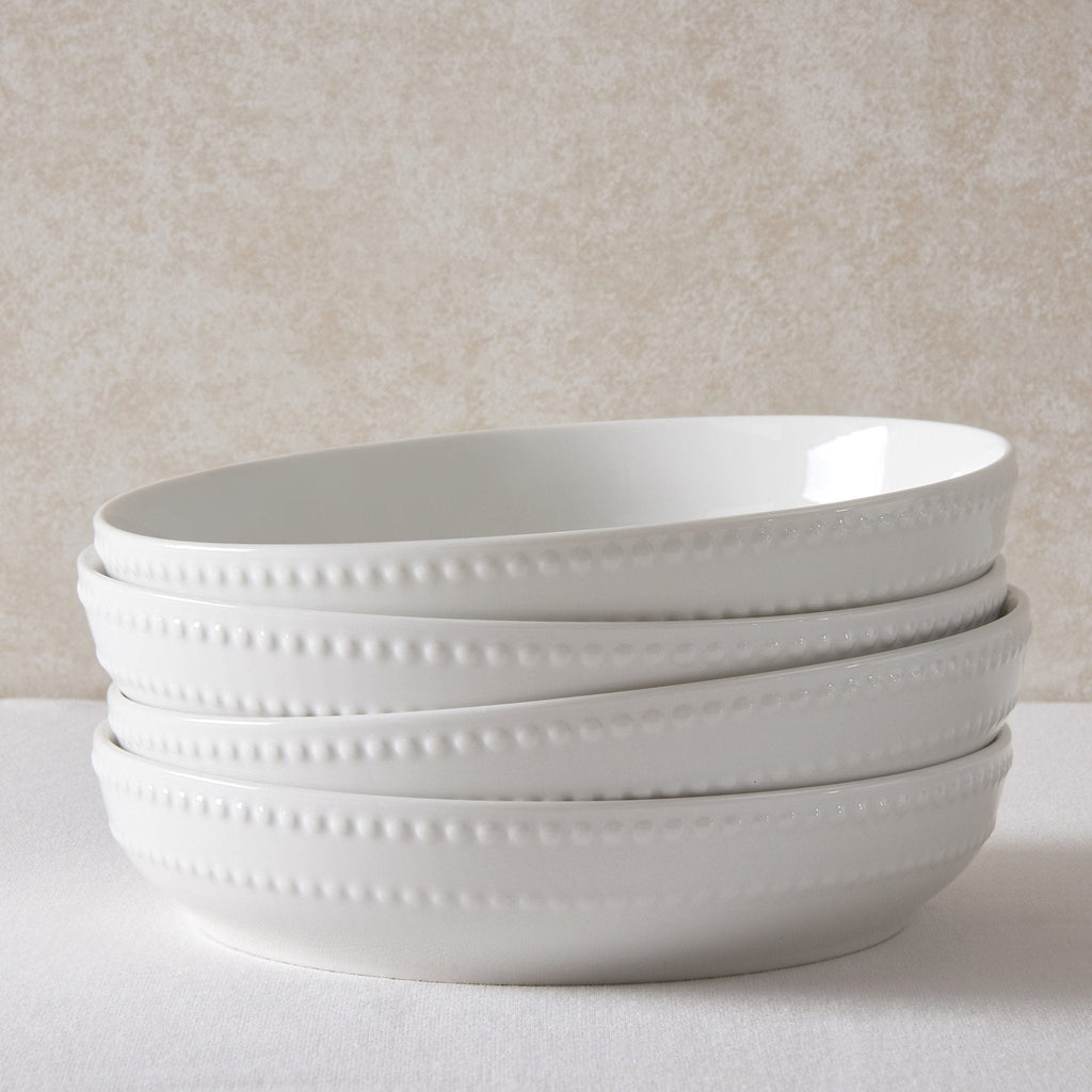 Dusklia - Margalo Beaded Set of 4 Pasta Bowls - White