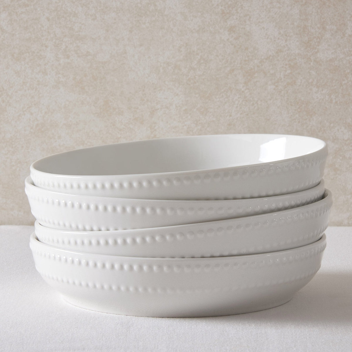 Dusklia - Margalo Beaded Set of 4 Pasta Bowls - White