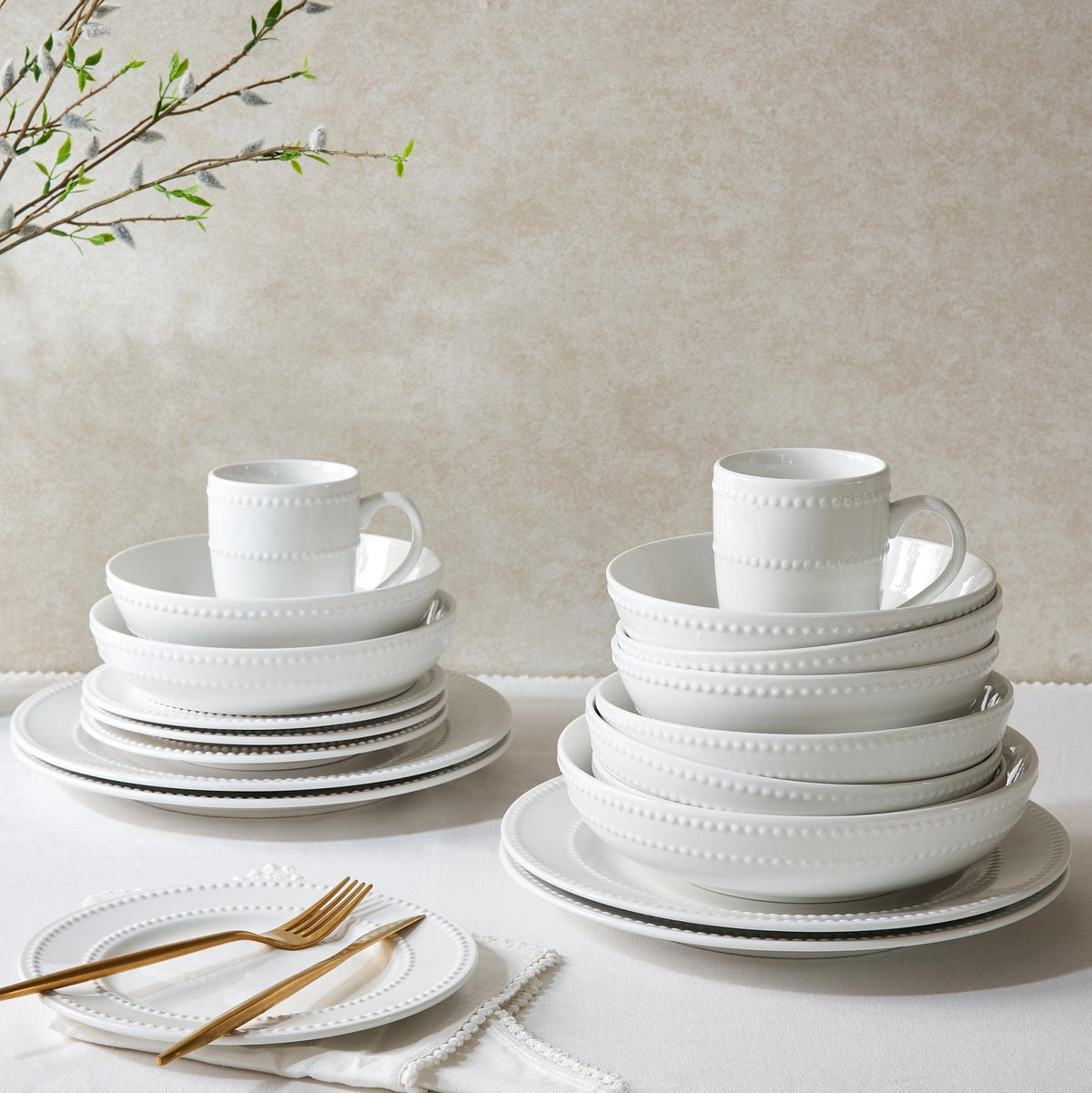 Dusklia - Margalo Beaded Set of 4 Side Plates - White
