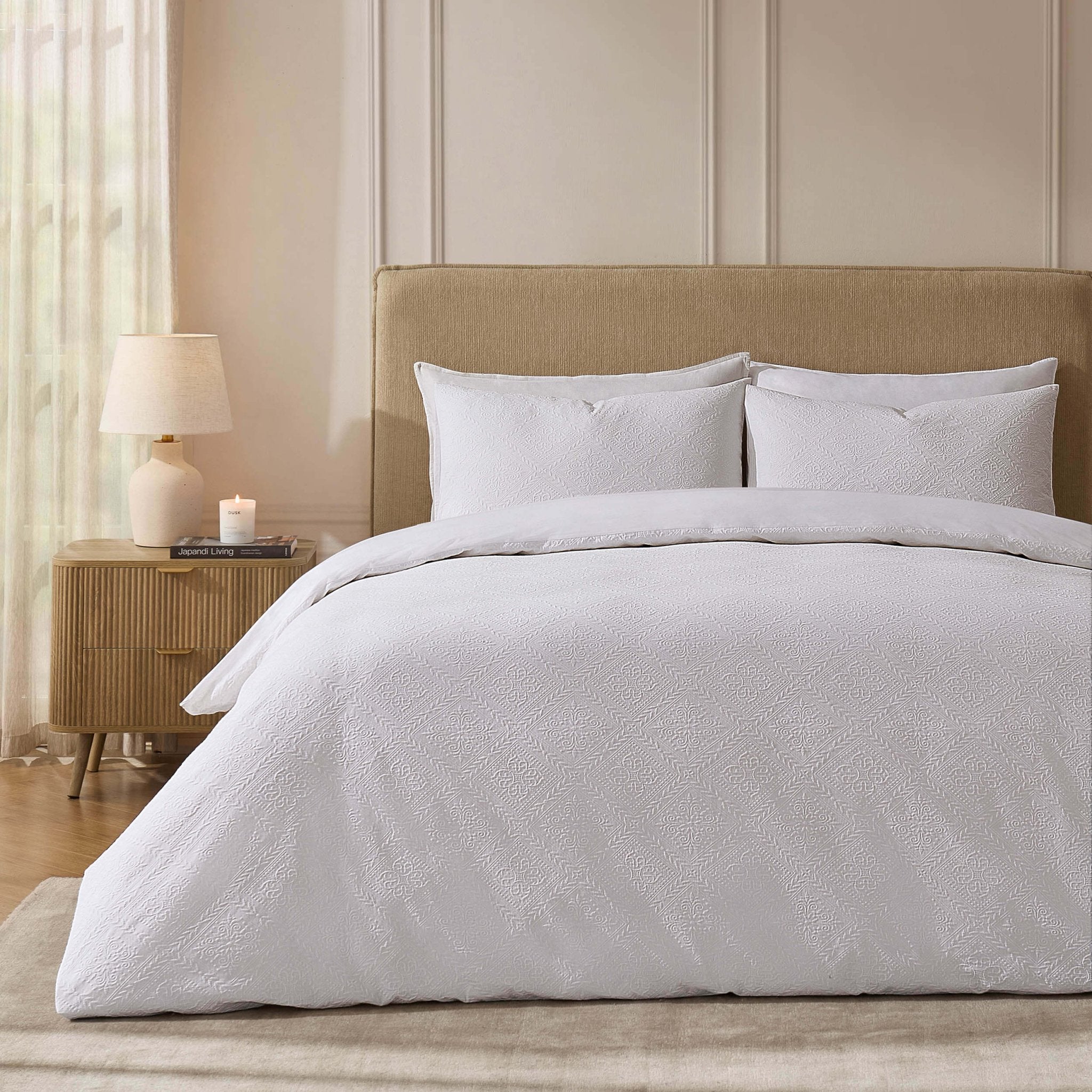 Dusklia - Margot 200 Thread Count Duvet Cover & Pillowcase Set - White