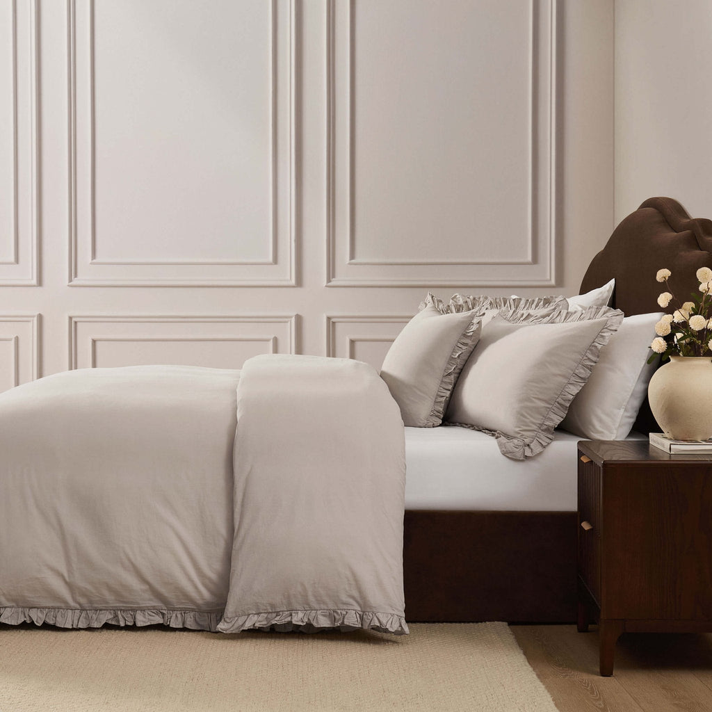 Dusklia - Marion 200 Thread Count Ruffle Edge Duvet Cover - Sand