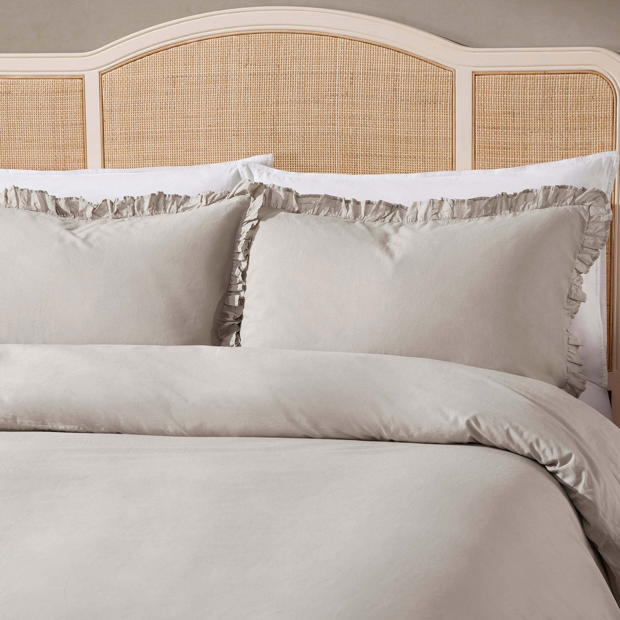 Dusklia - Marion Ruffle Edge Square Pillowcase - Washed Cotton  - Sand