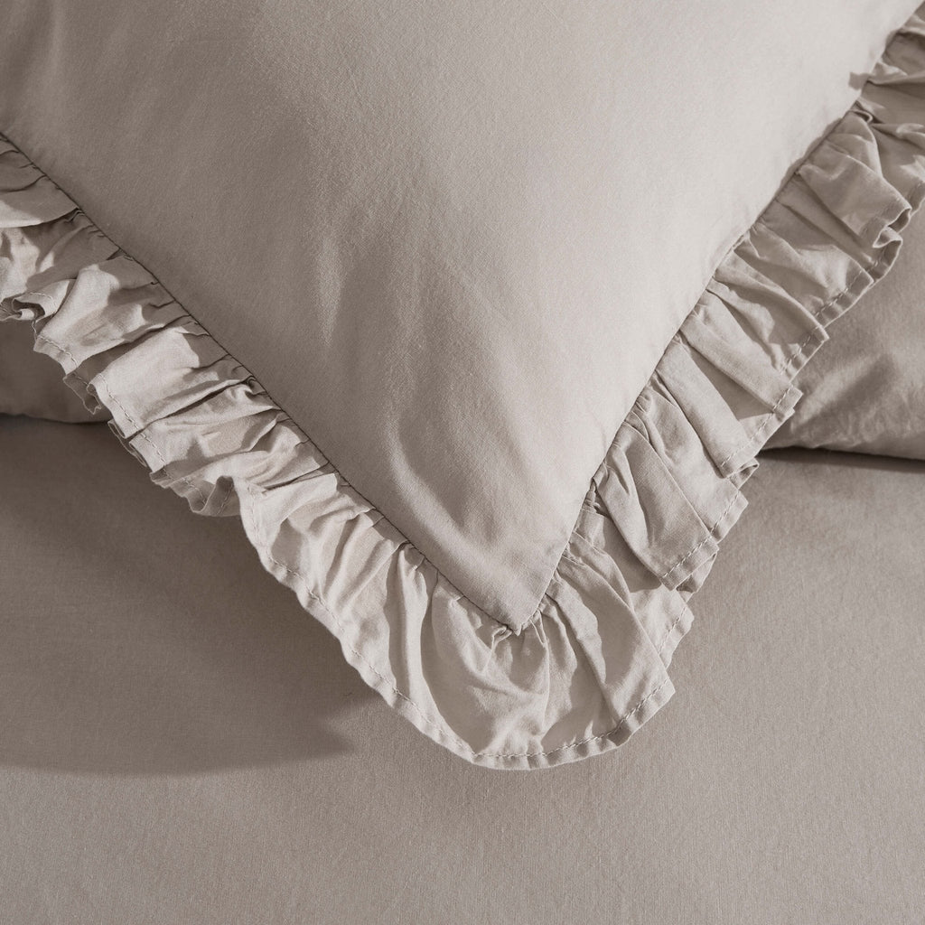 Dusklia - Marion Ruffle Edge Square Pillowcase - Washed Cotton  - Sand