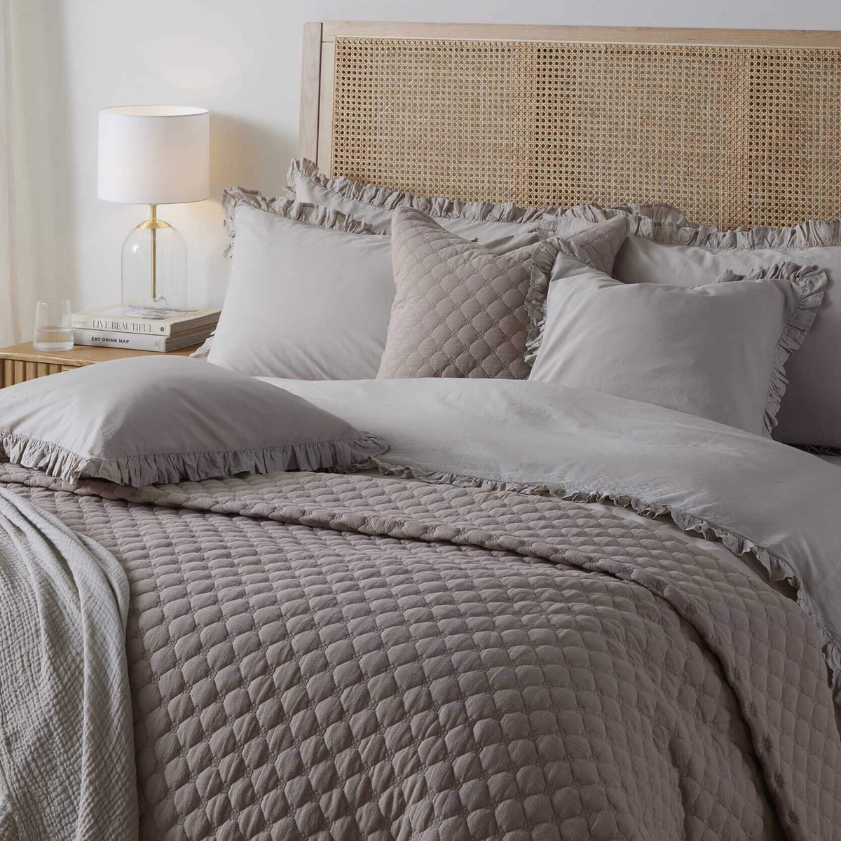 Dusklia - Marion Ruffle Edge Square Pillowcase - Washed Cotton  - Sand