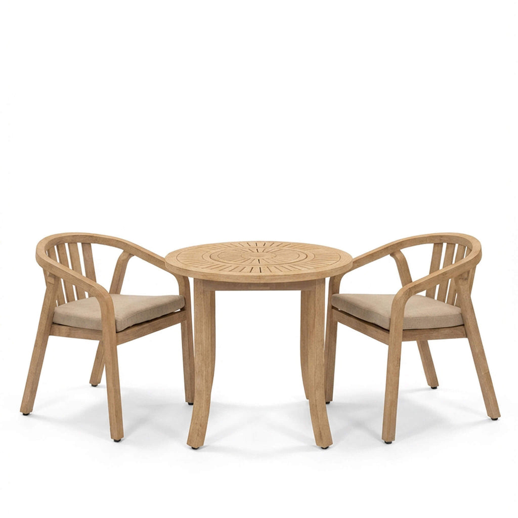 Dusklia - Maris Outdoor 2 Seater Round Bistro Dining Table and Chairs - Natural