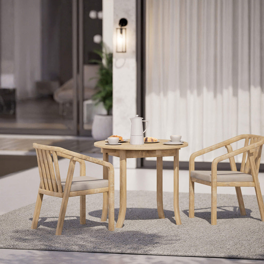Dusklia - Maris Outdoor 2 Seater Round Bistro Dining Table and Chairs - Natural