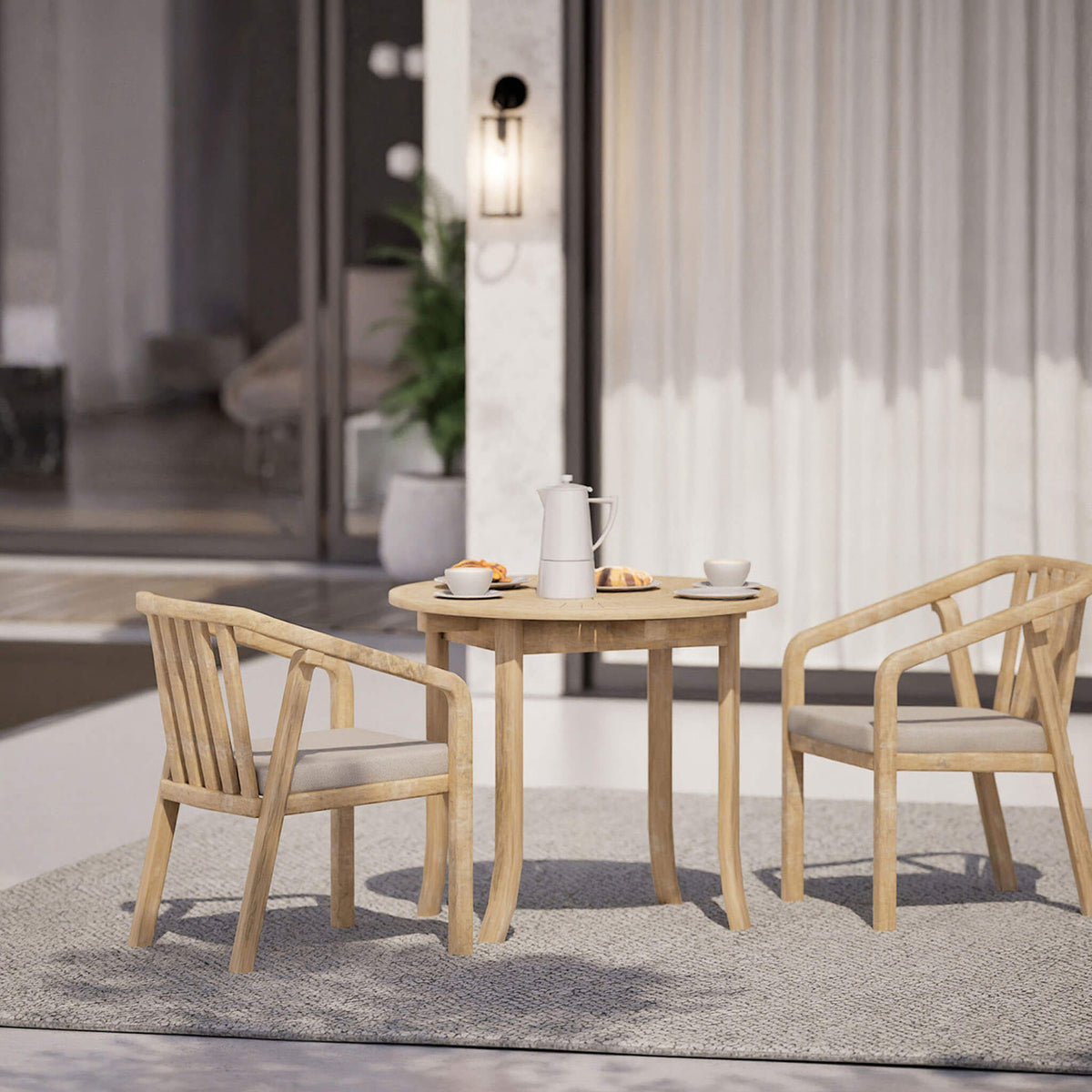 Dusklia - Maris Outdoor 2 Seater Round Bistro Dining Table and Chairs - Natural