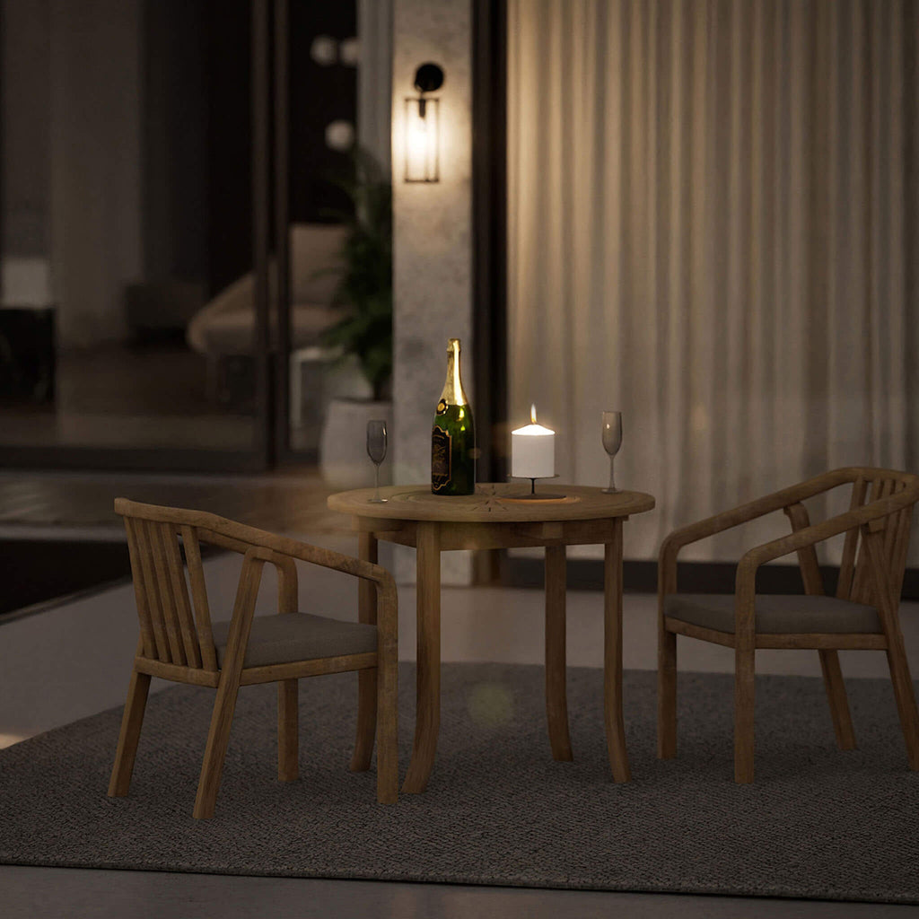 Dusklia - Maris Outdoor 2 Seater Round Bistro Dining Table and Chairs - Natural