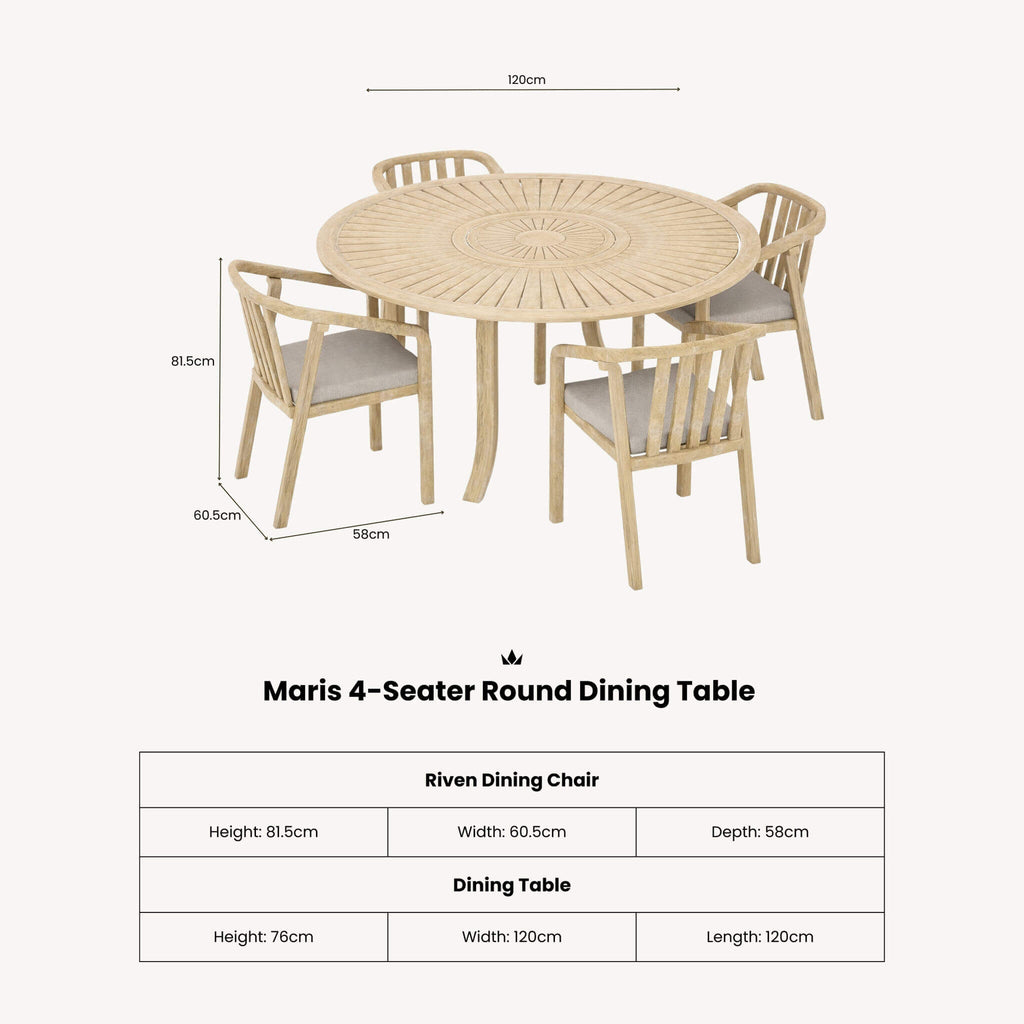 Dusklia - Maris Outdoor 4 Seater Round Dining Table Set - Natural