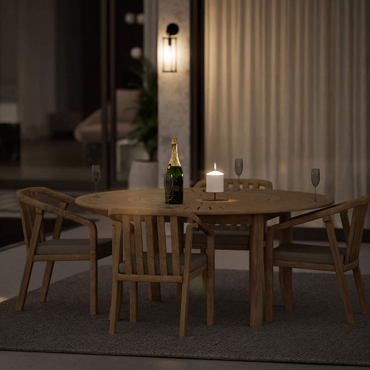 Dusklia - Maris Outdoor 4 Seater Round Dining Table Set - Natural