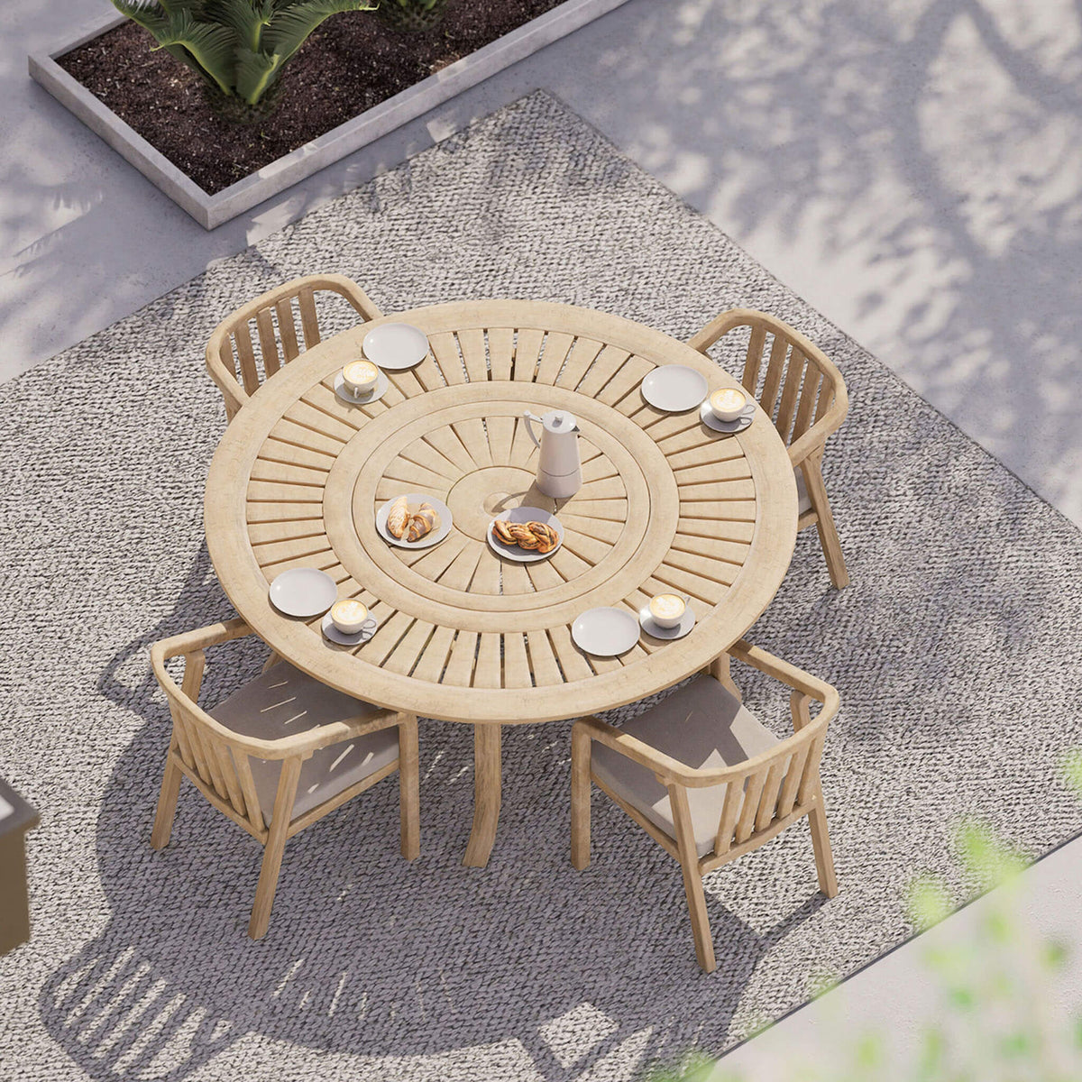 Dusklia - Maris Outdoor 4 Seater Round Dining Table Set - Natural