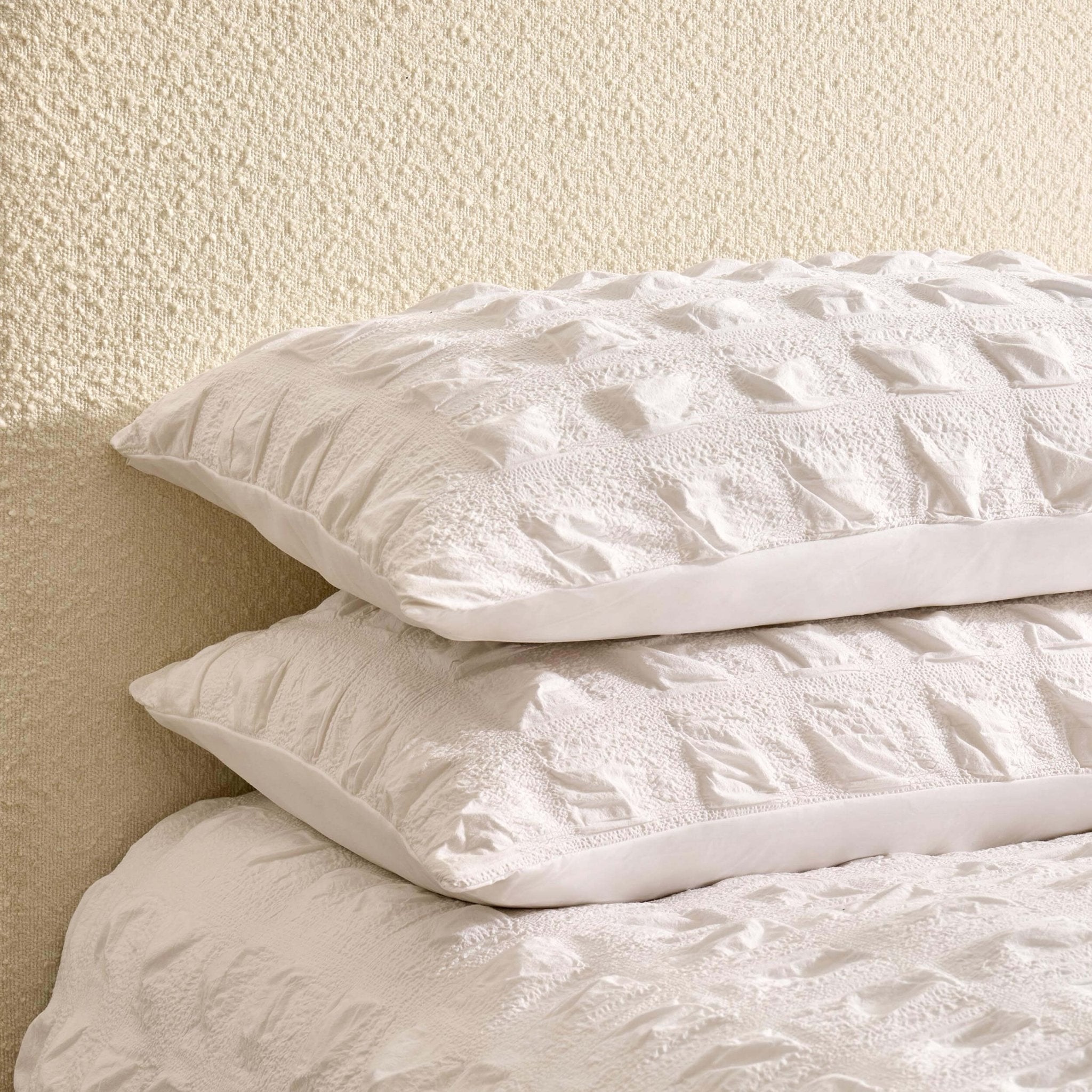 Dusklia - Marissa 100% Cotton Seersucker Check Duvet Cover & Pillowcase Set - White