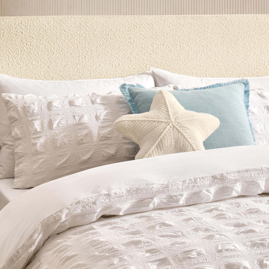 Dusklia - Marissa 100% Cotton Seersucker Check Duvet Cover & Pillowcase Set - White