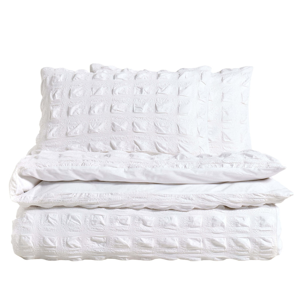 Dusklia - Marissa 100% Cotton Seersucker Check Duvet Cover & Pillowcase Set - White