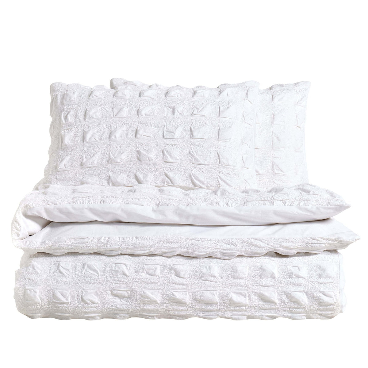 Dusklia - Marissa 100% Cotton Seersucker Check Duvet Cover & Pillowcase Set - White