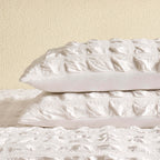 Dusklia - Marissa 100% Cotton Seersucker Check Duvet Cover & Pillowcase Set - White