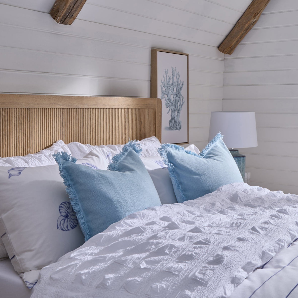 Dusklia - Marissa 100% Cotton Seersucker Check Duvet Cover & Pillowcase Set - White