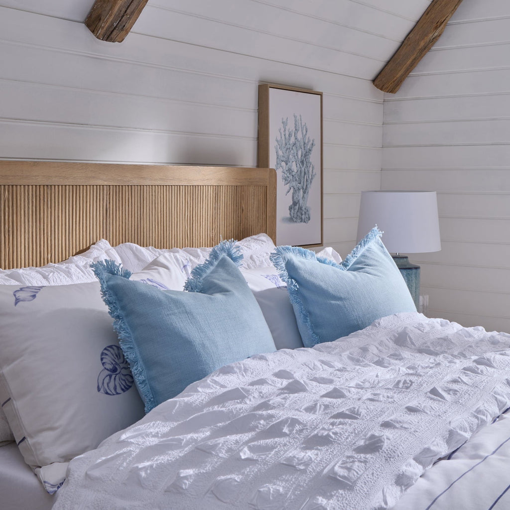 Dusklia - Cotton Fringed Edge Cushion Cover - Sky Blue