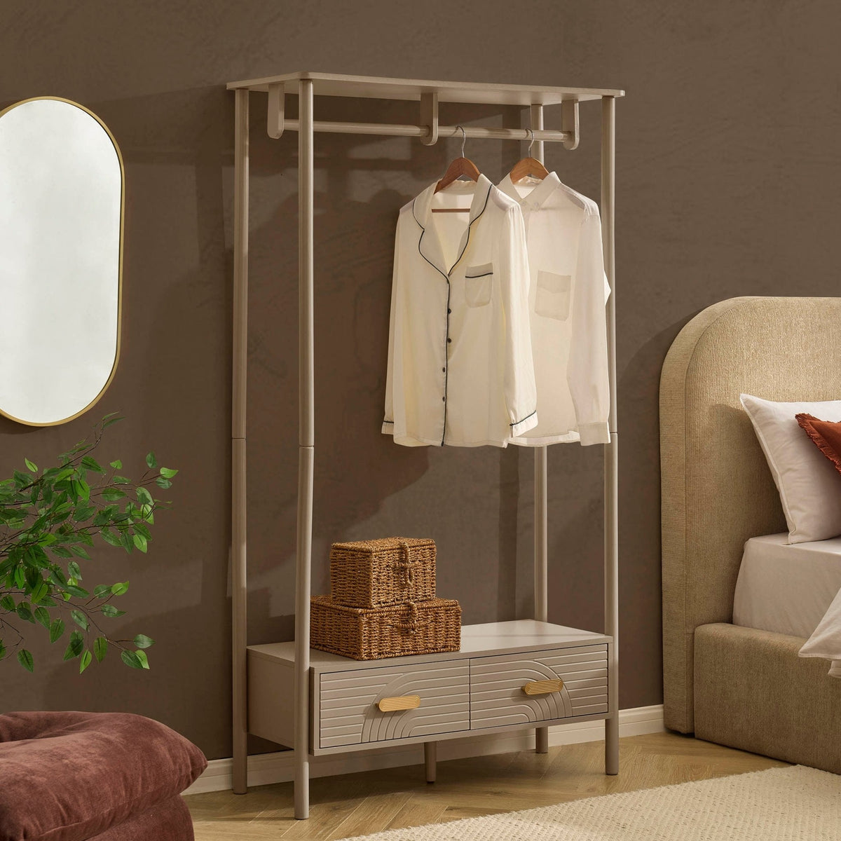 Dusklia - Marnie Clothes Rail With Drawers - Taupe