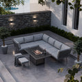 Dusklia - Mayfair Outdoor 8 Seater Corner Lounge Set with Fire Pit and Bench - Grey