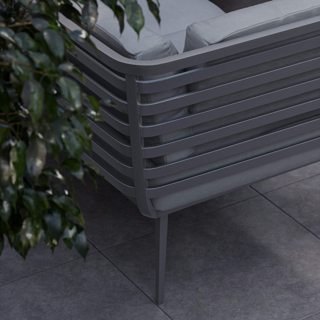 Dusklia - Mayfair Outdoor 8 Seater Corner Lounge Set with Fire Pit and Bench - Grey