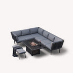 Dusklia - Mayfair Outdoor 8 Seater Corner Lounge Set with Fire Pit and Bench - Grey