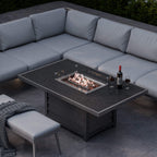 Dusklia - Mayfair Outdoor 8 Seater Corner Lounge Set with Fire Pit and Bench - Grey