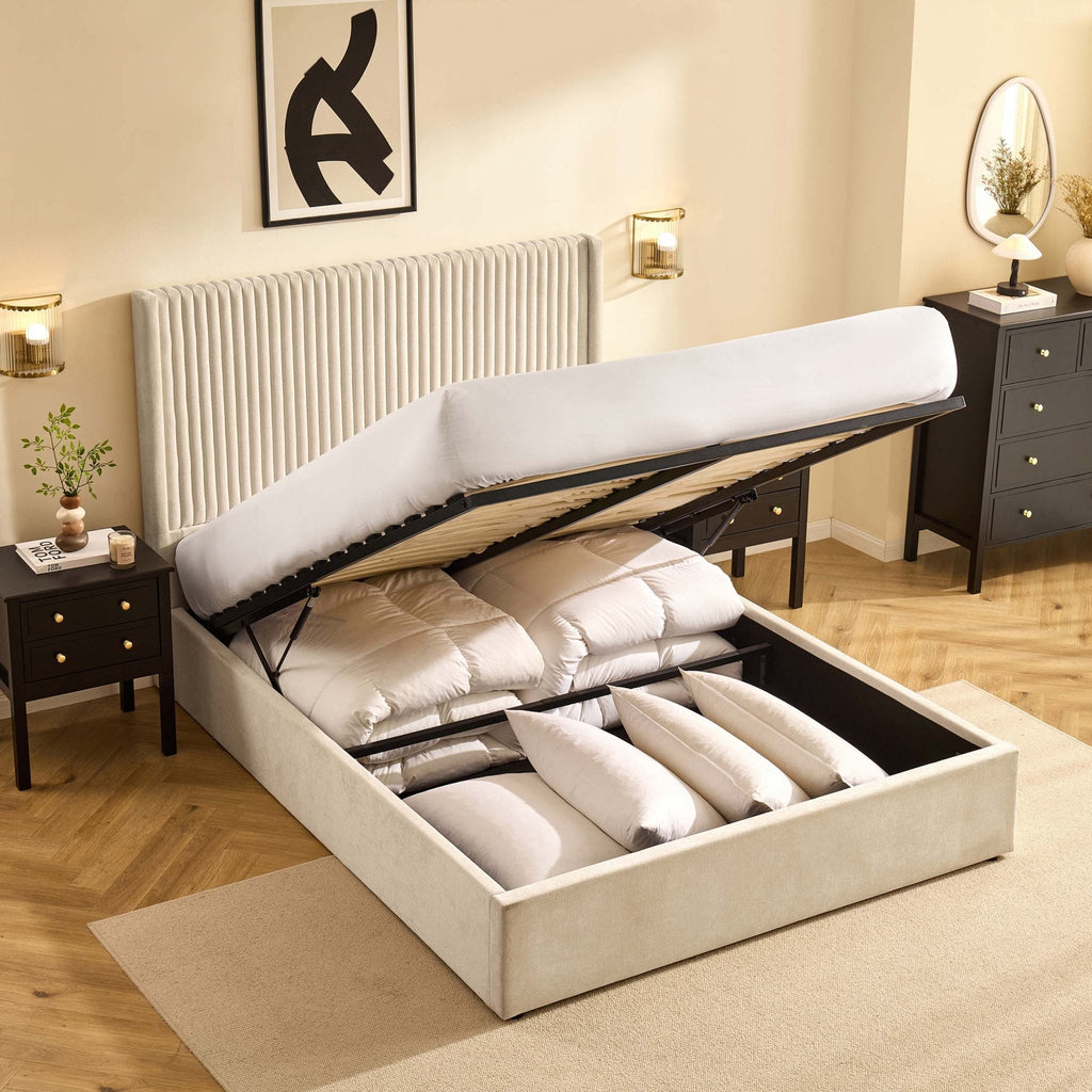 Dusklia - Melrose Ottoman Storage Bed - Chenille Ivory