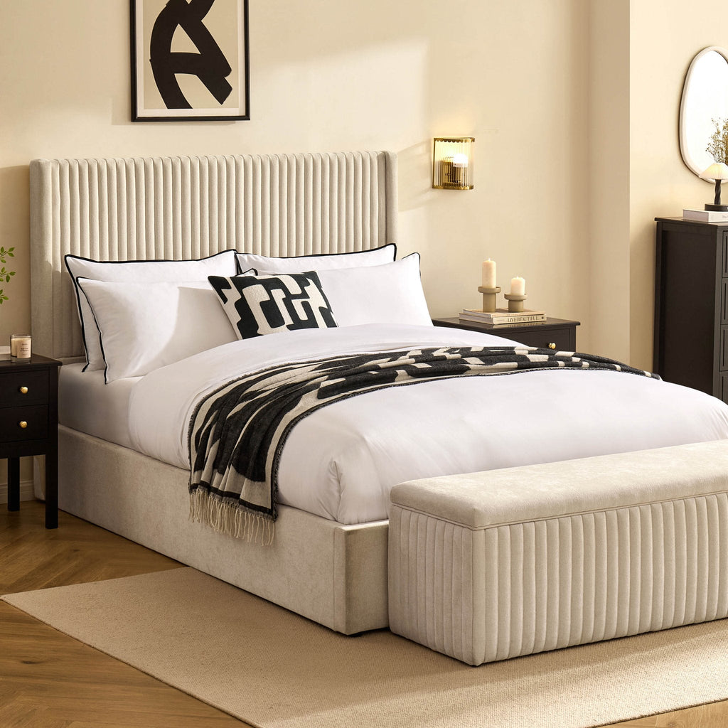 Dusklia - Melrose Ottoman Storage Bed - Chenille Ivory