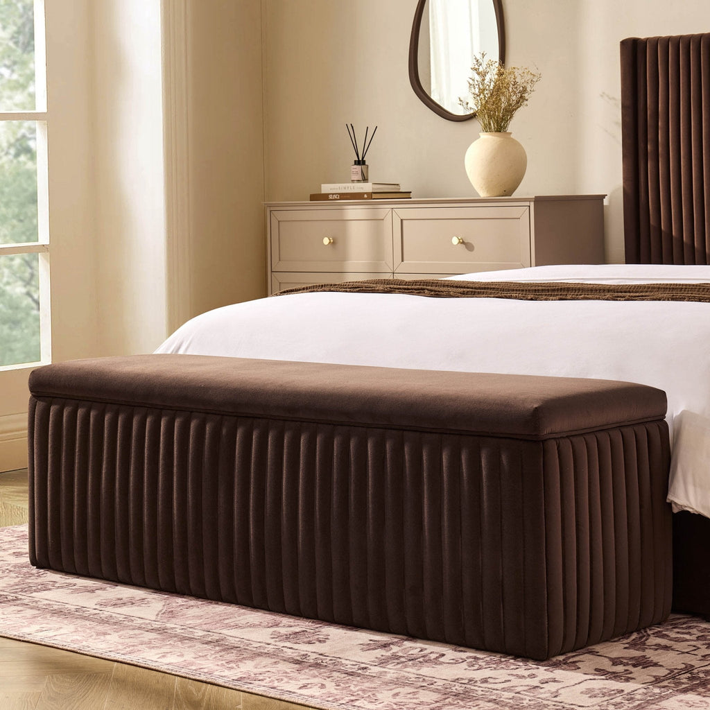 Dusklia - Melrose Ribbed Ottoman Storage Bench - Cappuccino
