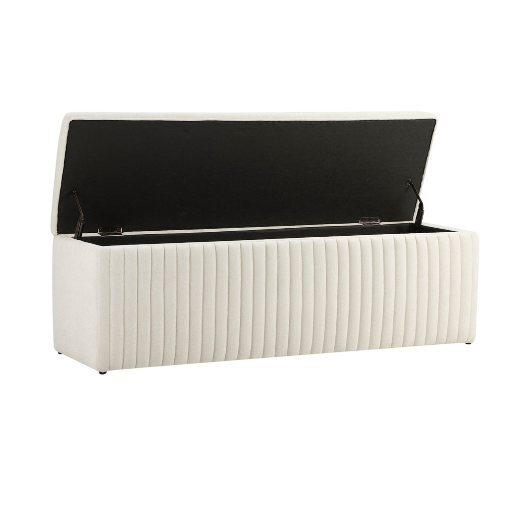 Dusklia - Melrose Ribbed Ottoman Storage Bench - Chenille Ivory