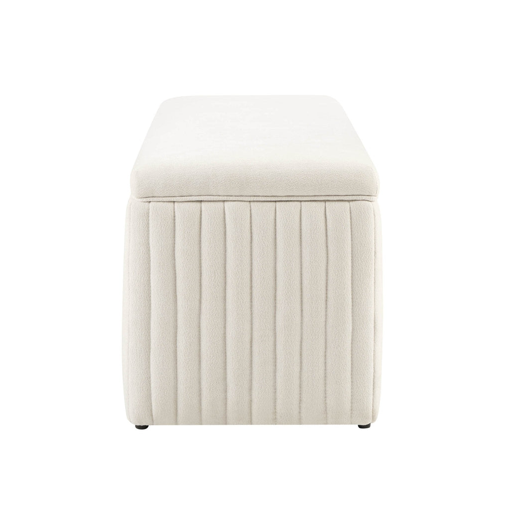 Dusklia - Melrose Ribbed Ottoman Storage Bench - Chenille Ivory