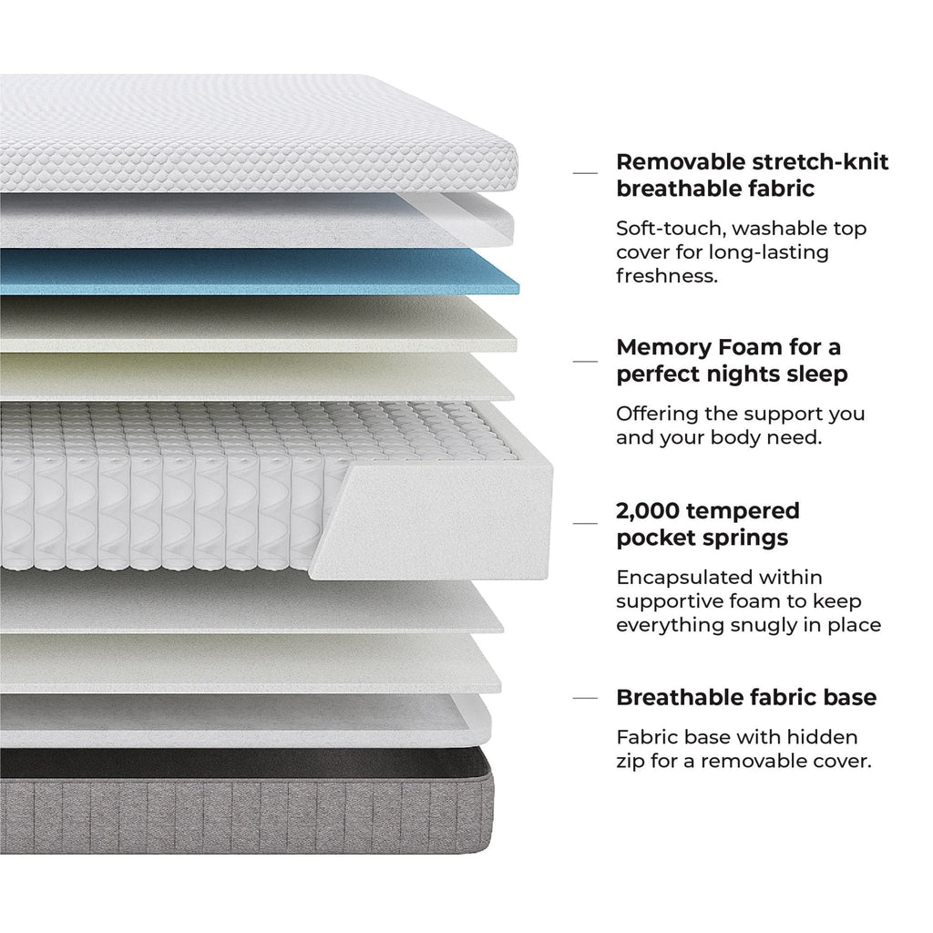 Dusklia - Memory Foam 2,000 Pocket Sprung Hybrid Mattress - Medium/Firm