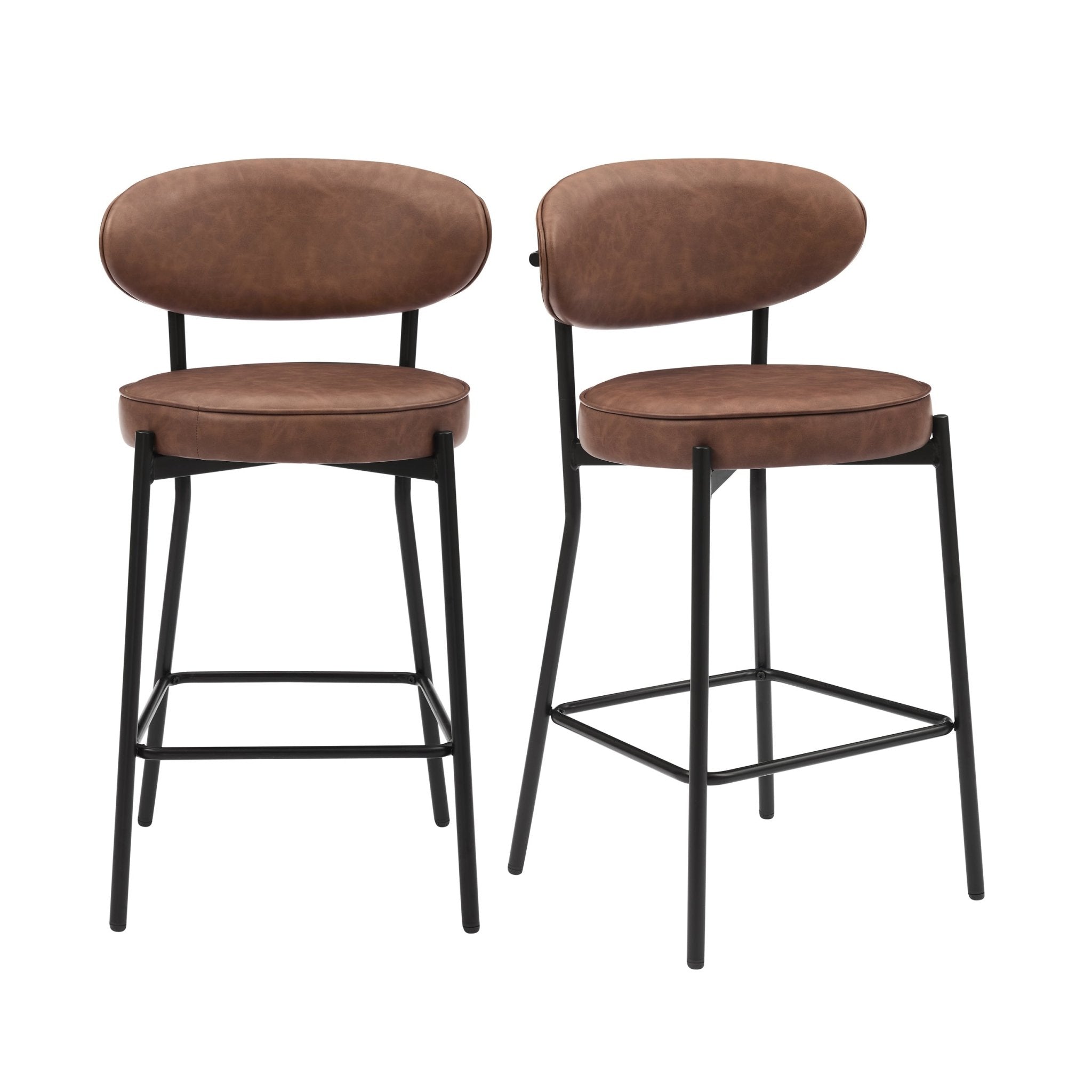 Dusklia - Mia Set of 2 Barstool -  Faux Leather Tan