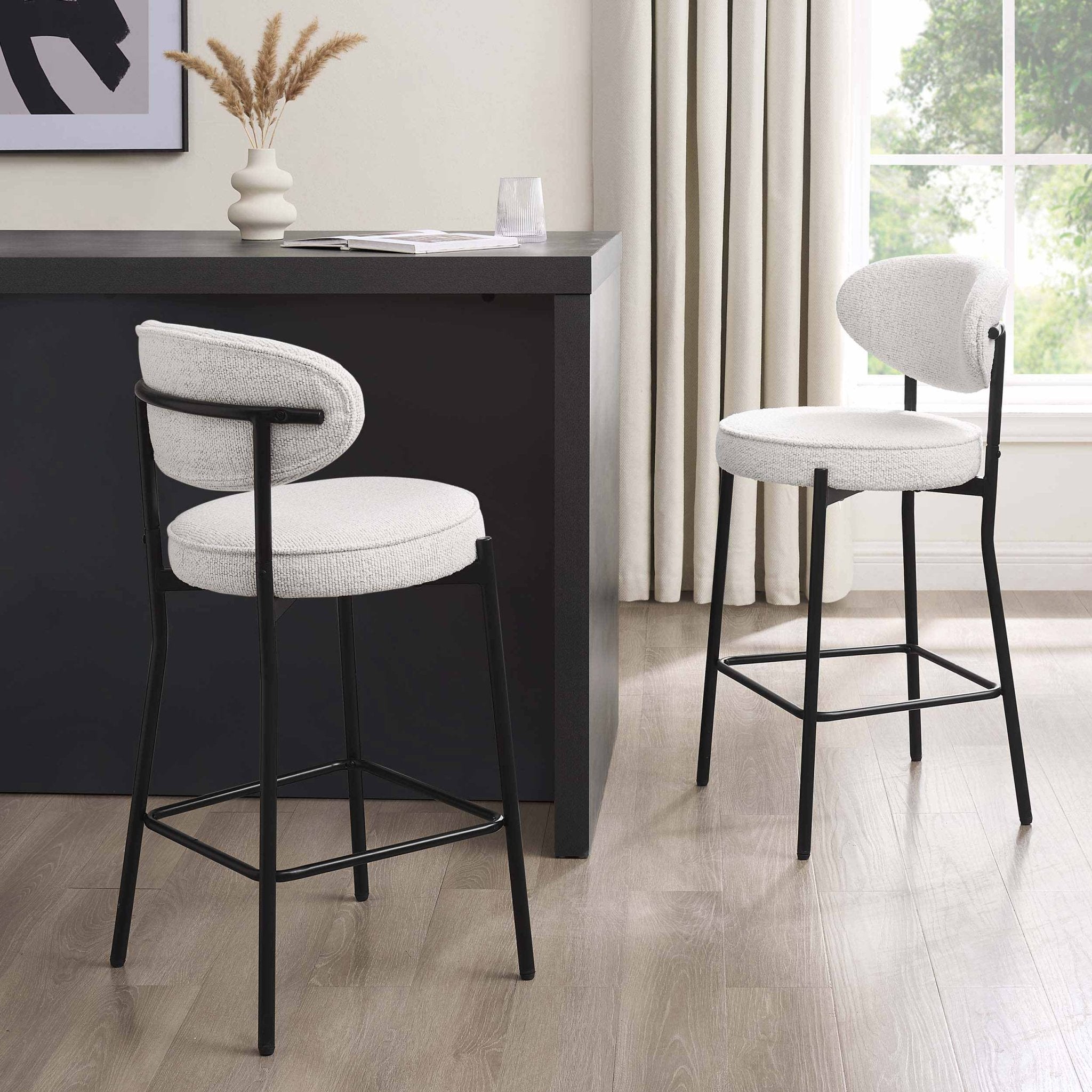 Dusklia - Mia Set of 2 Barstool - Ivory Boucle